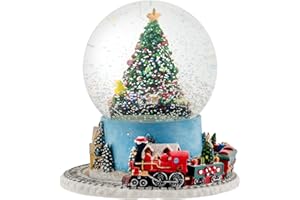 Elanze Designs Christmas Tree Village Sturdy Musical Glitter Water Snow Globe Tabletop Figurine Decoration and Moving Train - Plays Tune We Wish You A Merry Christmas