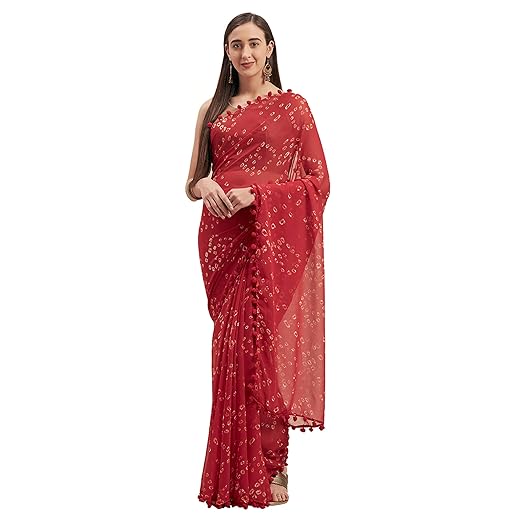 Womanista Georgette with Blouse Piece Saree (TI1267_Red_OneSize)