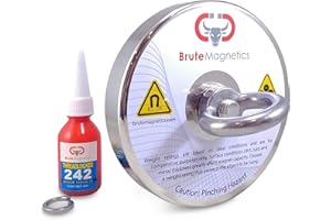 Brute Magnetics 1200 lb Fishing Magnet Bundle- Strong Single Sided 4.7" Rare Earth Neodyminum Fishing Magnet for Fishing in Lakes or Rivers Includes Eyebolt and Threadlocker