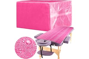 Breling 100 Pcs 31.5 x 71 Inch Disposable Bed Sheets Oil-proof PE Film Massage Table Sheets Non-woven Fabric Spa Waterproof Bed Cover Breathable for Beauty Salon Hotels Tattoo Waxing(Pink)