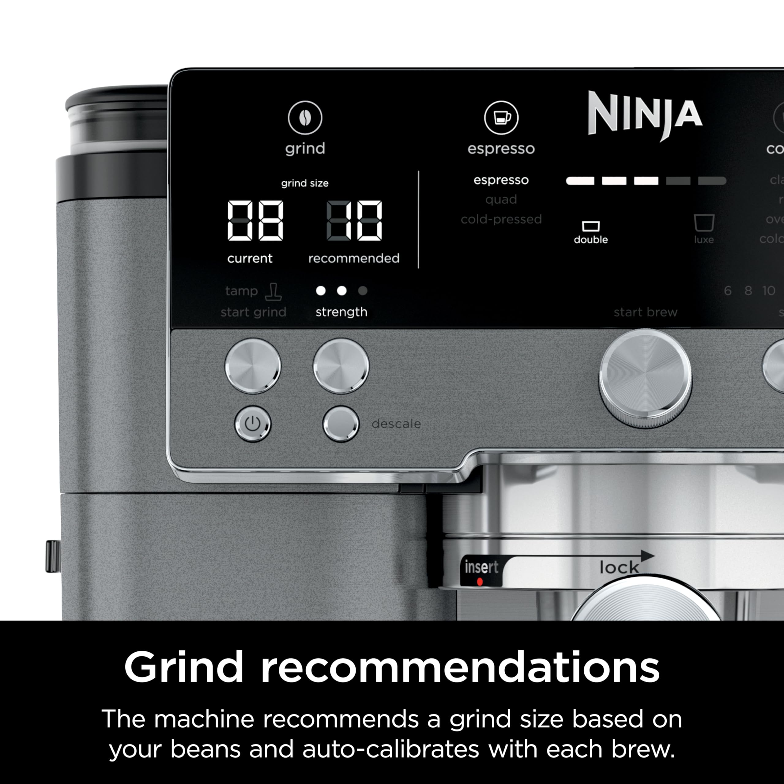 Ninja Luxe Cafe Premier Series, máquina de café expreso, café por goteo, preparación fría rápida, molinillo integrado, espumador manos libres, con caja de golpe, filtro de agua, tabletas de limpieza, descalcificador, ES601GM