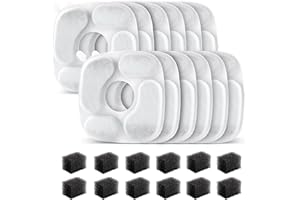MANFCAT 24 Pcs Cat Water Fountain Filter,12 Pack Filters & 12 Pack Pre-Filter Sponges, Compatible with 95oz/2.8L Pet Fountain