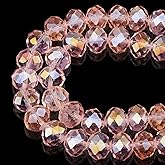 DIQIO 10mm Faceted Crystal Beads for Jewelry Making - Iridescent Rondelle Beads for Bracelets(60-65pcs, Pearl Pink AB)