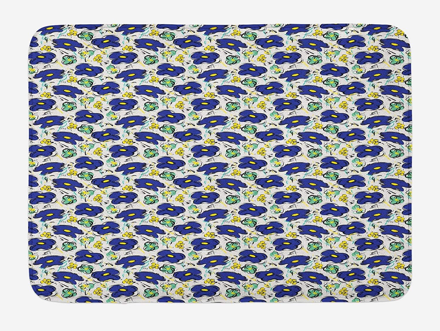 Doodle Bath Mat Brush Stroke Stripes With Flower Arrangement Sketch Illustration Plush Bathroom Decor Mat With Non Slip Backing Navy Blue Mint Green Yellow 19 7x31 5 In Amazon Co Uk Kitchen Home