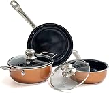 Nuovva Non-Stick Copper Cookware 5-Piece Set Induction Oven Safe with Lids