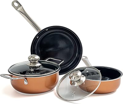 Nuovva Non-Stick Copper Cookware 5-Piece Set Induction Oven Safe with Lids