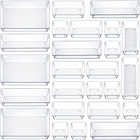 25 Pcs Drawer Organizer Set Dresser Desk Drawer Dividers - 4 Size Bathroom Vanity Cosmetic Makeup Trays - Multipurpose Clear