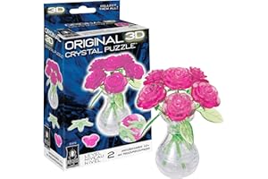 BePuzzled | Roses in Vase Original 3D Crystal Puzzle, Ages 12 and Up, Pink