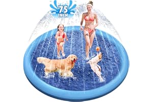Raxurt Dog Splash Pad, 75in Anti-Slip Dog Pool Splash Pad for Dogs Kids 0.55mm Thickened Durable Bath Pool Pet Summer Outdoor Water Toys Backyard Fountain Play Mat, Blue DP-01