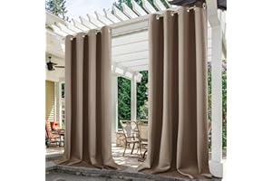 HOMEIDEAS 2 Panels Tan Outdoor Curtains for Patio Waterproof, 52 X 108 Inch Blackout Outdoor Curtains, Thermal Insulated Coffee Outdoor Patio Curtains for Porch/Pergola/Yard/Sliding Door/Arbor