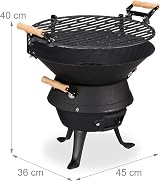 Relaxdays Cast Iron BBQ, Adjustable Grate, Air Vent, 40x45x36 cm view 4