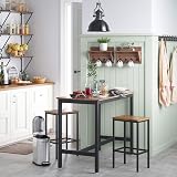 VASAGLE Dining Table Set Bar Table with 2 Bar Stools Rustic Brown LBT15X view 4