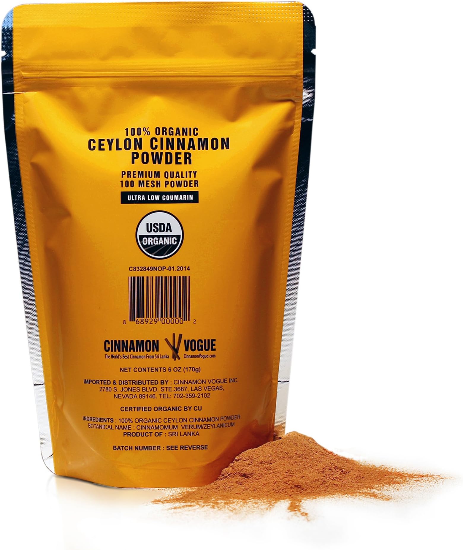 Ceylon Cinnamon Powder 6 oz. (100 USDA Organic) Ultra Premium Fine