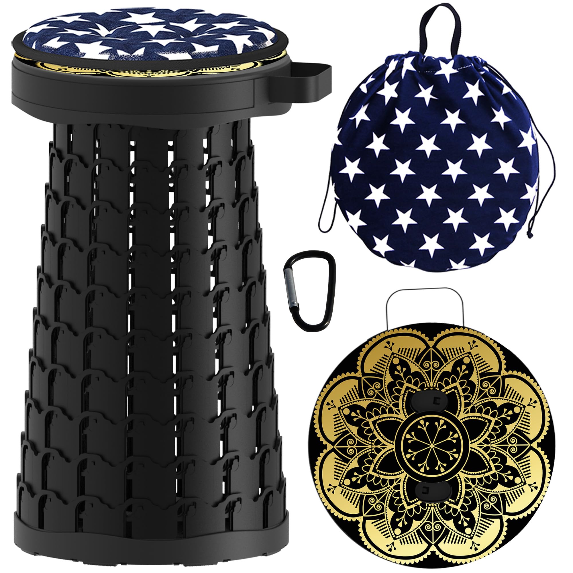 ALEVMOOM Telescoping Stool with Cushion,Portable Collapsible Stools More Sturdy Capacity 440Ib,Retractable Stool Collapsible Camping Stool Adjustable Folding Stool for Hiking Garden BBQ with Bag