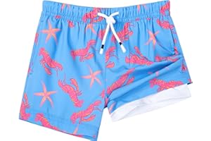 SURF CUZ Boys Swim Trunks with Boxer Brief Liner Toddler Boy Stretch Swimsuit Shorts Quick Dry Swimming Trunks Bathing Suit