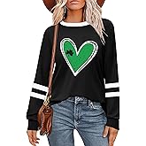 St. Patrick Day Shirt for Women: Lucky Shamrock Sequin Green Long Sleeve Tee Saint Patrick's Day Irish Graphic Tops