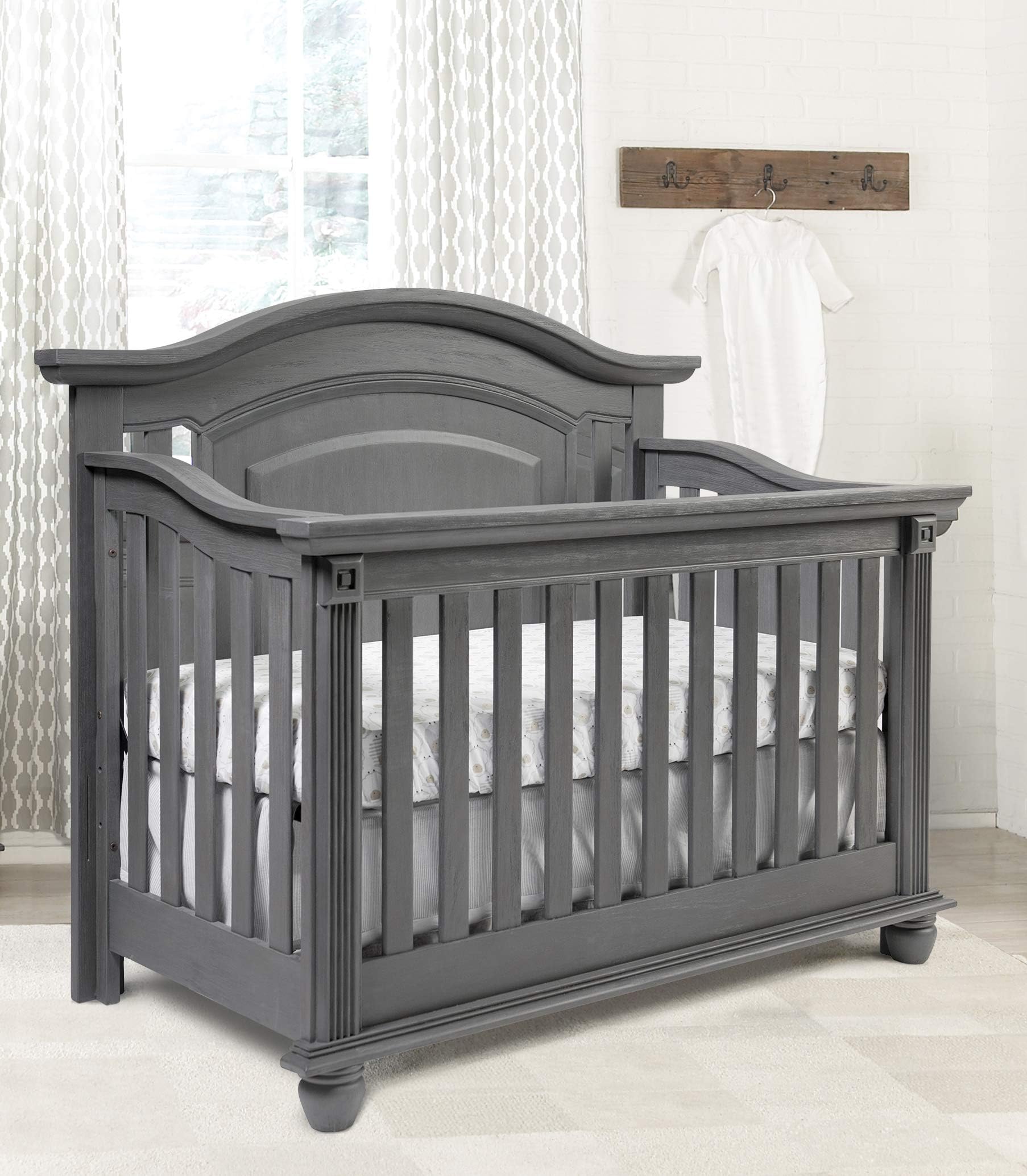 Oxford Baby London Lane 4 in 1 Convertible Baby Crib, Arctic Gray , Green Guard Gold Certified