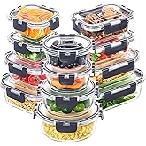Skroam 12 Pack Glass Food Storage Containers with Lids, Meal Prep, Pantry Kitchen Storage Containers for Lunch, Leak Proof, A