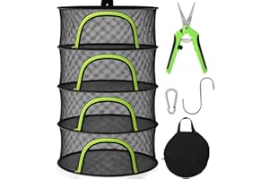 BRIVADO Herb Drying Rack Hanging Mesh 4 Layer 24" with Zipper, Garden Pruning Shear, Hook & Carabiner Clip for Drying Herbs, Plants, Seeds, Buds | Hydroponics & Grow Tents Herb Dryer Hanging Rack