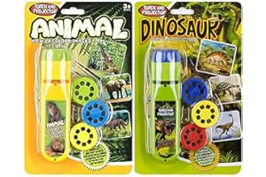 Georgie Porgy Children Projector Toys Educational Science Set Wall Ceiling Tent Torch Flashlight for Kids Gifts for Boys Girls with 2pcs Tattoo Stickers (Dinosaur + Wild Animal)