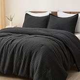 PHF Ultra Soft Waffle Comforter Set 3 Pieces Queen, Black | Luxurious 0.5 dtex microfiber, OEKO-TEX certified, breathable waffle design all-season comfort, anti-pilling/shrinking/fading