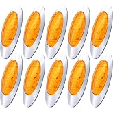 All Star Truck Parts 10pcs 6.5" Led Marker Light, Trucks Oval Amber 16 LED Side Marker Turn Signal Clearance Lights Chrome Bezel Surface Mount Replacement for Peterbilt Kenworth Freightliner Trailer
