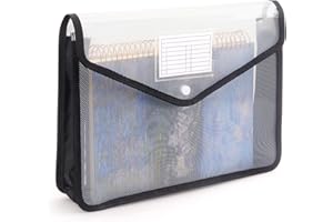 TAMAKI Plastic Expanding File Folder, Transparent envelopes with Snap Closure, No Dividers, Large Capacity, Fit Letter/A4 Size (Black)