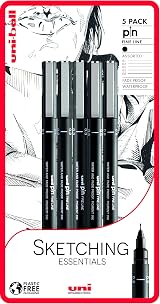 uni-ball PIN Fineliners Black Fine Tip 0.1 0.2 0.3 0.5 0.8 Pack of 5