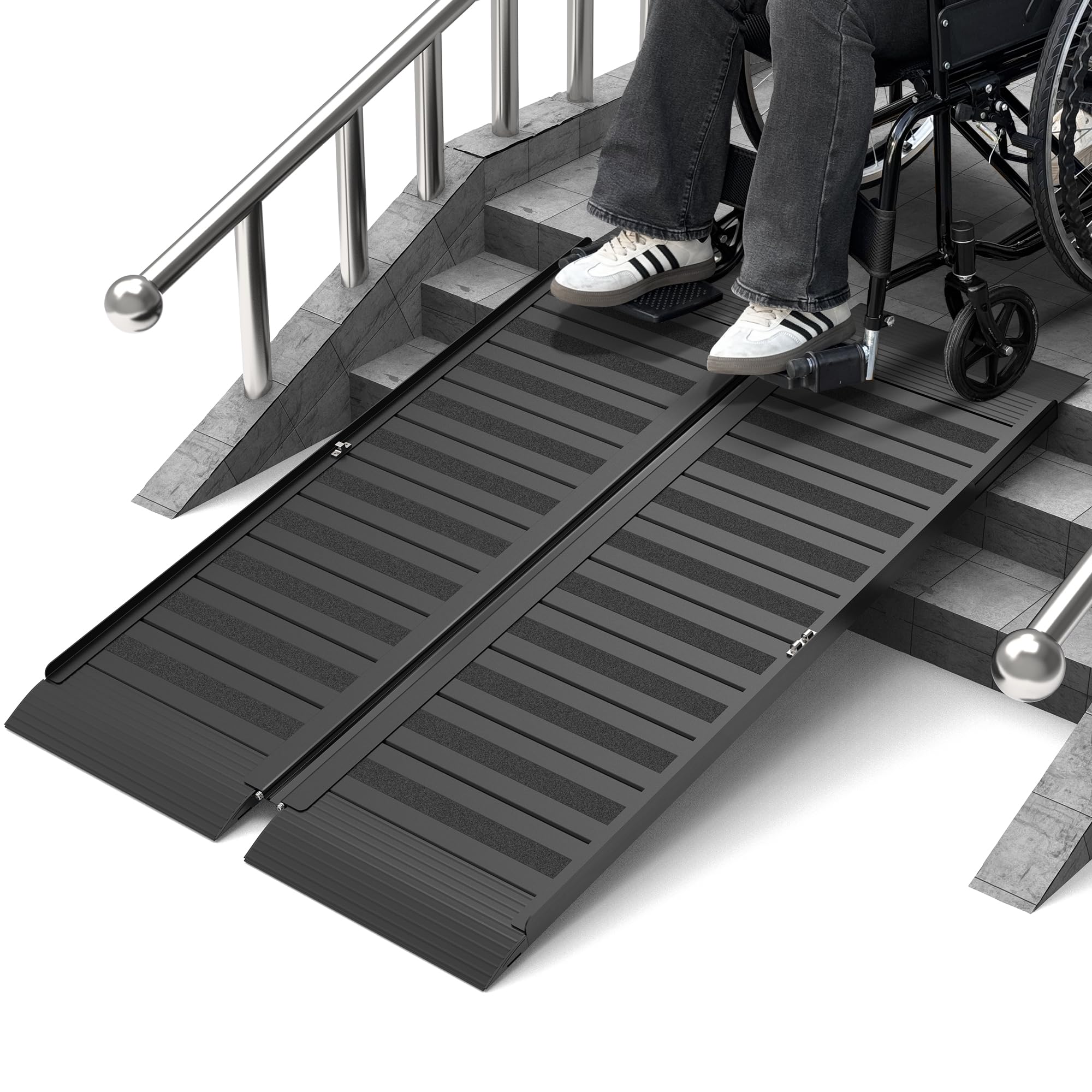 Photo 1 of ***USED***Nuvium 4FT Portable Wheelchair Ramp with Handle, Non-Slip Aluminum Folding Handicap Wheelchair Ramp for Home, Doorways, Thresholds, Steps, Curbs, Stairs, 800 LBS Capacity