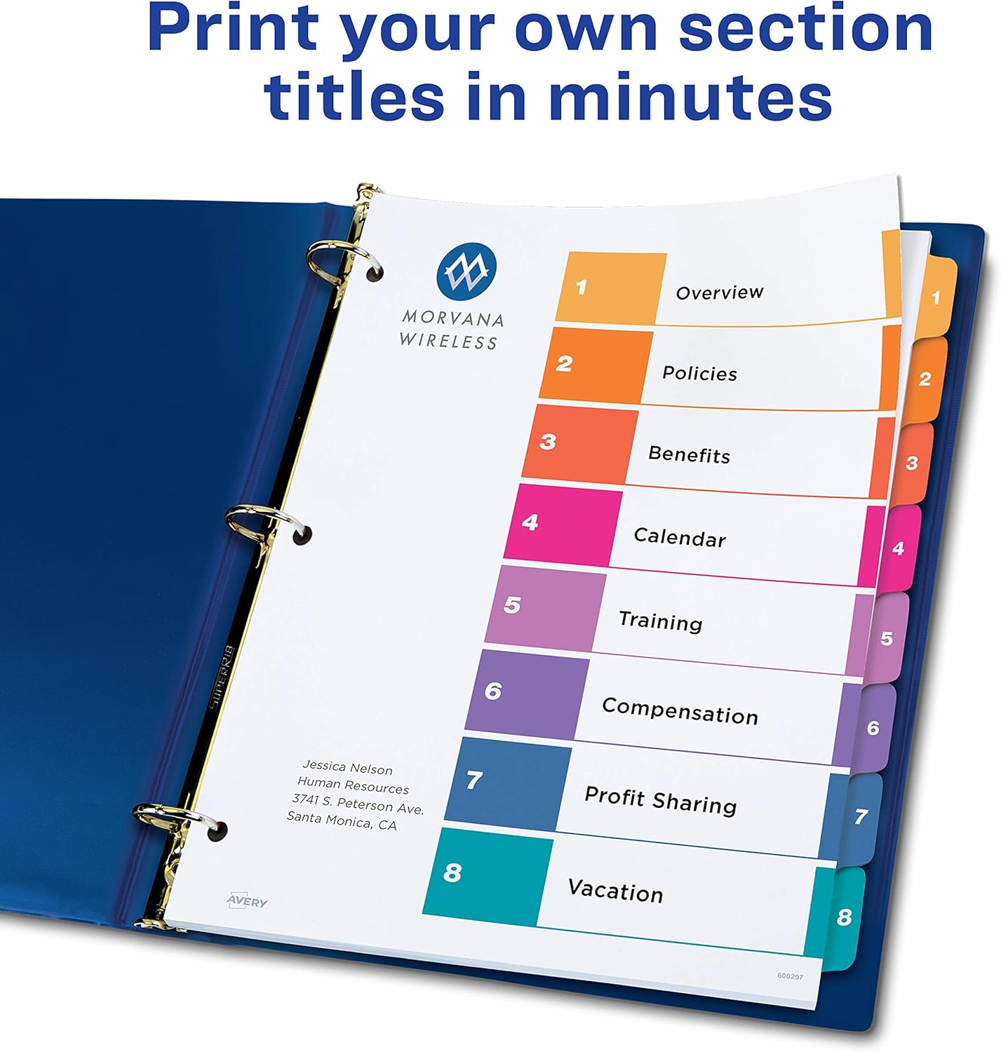 Avery 8-Tab Dividers for 3 Ring Binders, Customizable Table of Contents, Multicolor Tabs, 24 Sets (11168) : Binder Index Dividers : Office Products
