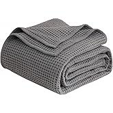 YOUR MOON Waffle Weave Wool Blanket Queen Size, Natural Australian Wool Blanket for Bed & Couch, Soft and Warm, Breathable Thick Throw Blankets for All Seasons, 90"x90", Gray