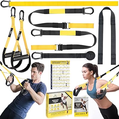 Schlingentrainer, Sling trainer für ein Ganzkörpertraining, Schlingentrainer für zuhause mit Großem Griff Türankerbefestigung Tragtasche, Übungsanleitung for Homegym