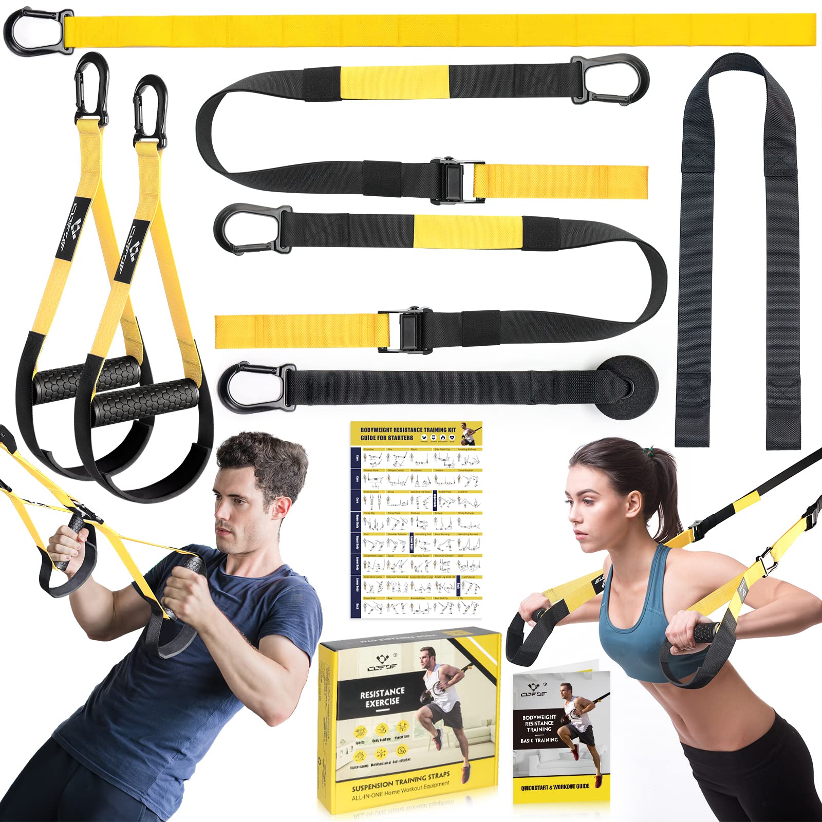 COFOF Schlingentrainer - Professionelles Sport Kit für Ganzkörpertraining, mit Großem Griff, Türankerbefestigung, Tragtasche und Übungsanleitung für Homegym