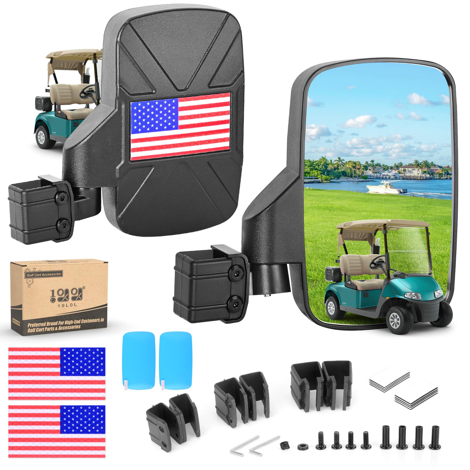 Photo 1 of 10L0L Golf Cart Mirror Side No Drilling Required, Patriotic Style Folding Mirror Universal Fits Yamaha, Club Car, EZGO, Golf Cart