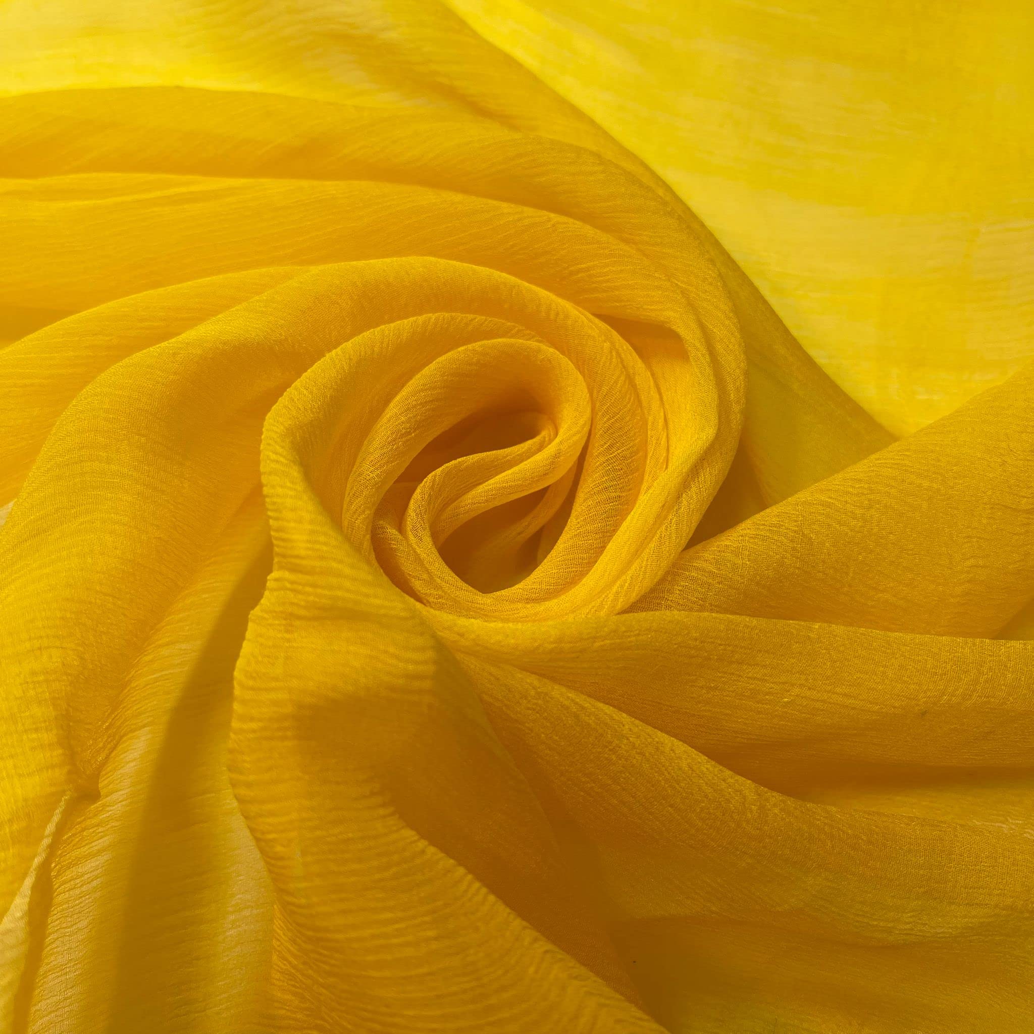 100% Pure Silk Fabric Chiffon 36" 5.5 Momme Made by Silk Worm for Dressmaking and Craft Fabric by The Meter UK (2 Meter, Flo Yellow)