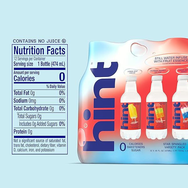 HINT FRUIT-INFUSED BOTTLED WATER, STAR SPANGLED VARIETY PACK – SUGAR FREE FLAVORED WATER WITH ZERO CALORIES, NATURAL FRUIT ESSENCES, AND NO ARTIFICIAL SWEETENERS – 16 FL OZ (PACK OF 12)