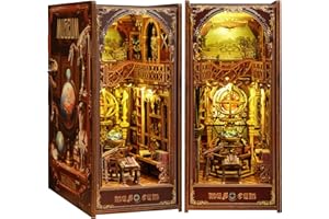 Roroom DIY Book Nook Kit, DIY Dollhouse Bookshelf Insert Decor Alley, 3D Wooden Puzzle with LED Lighting & Dust Cover, Book N