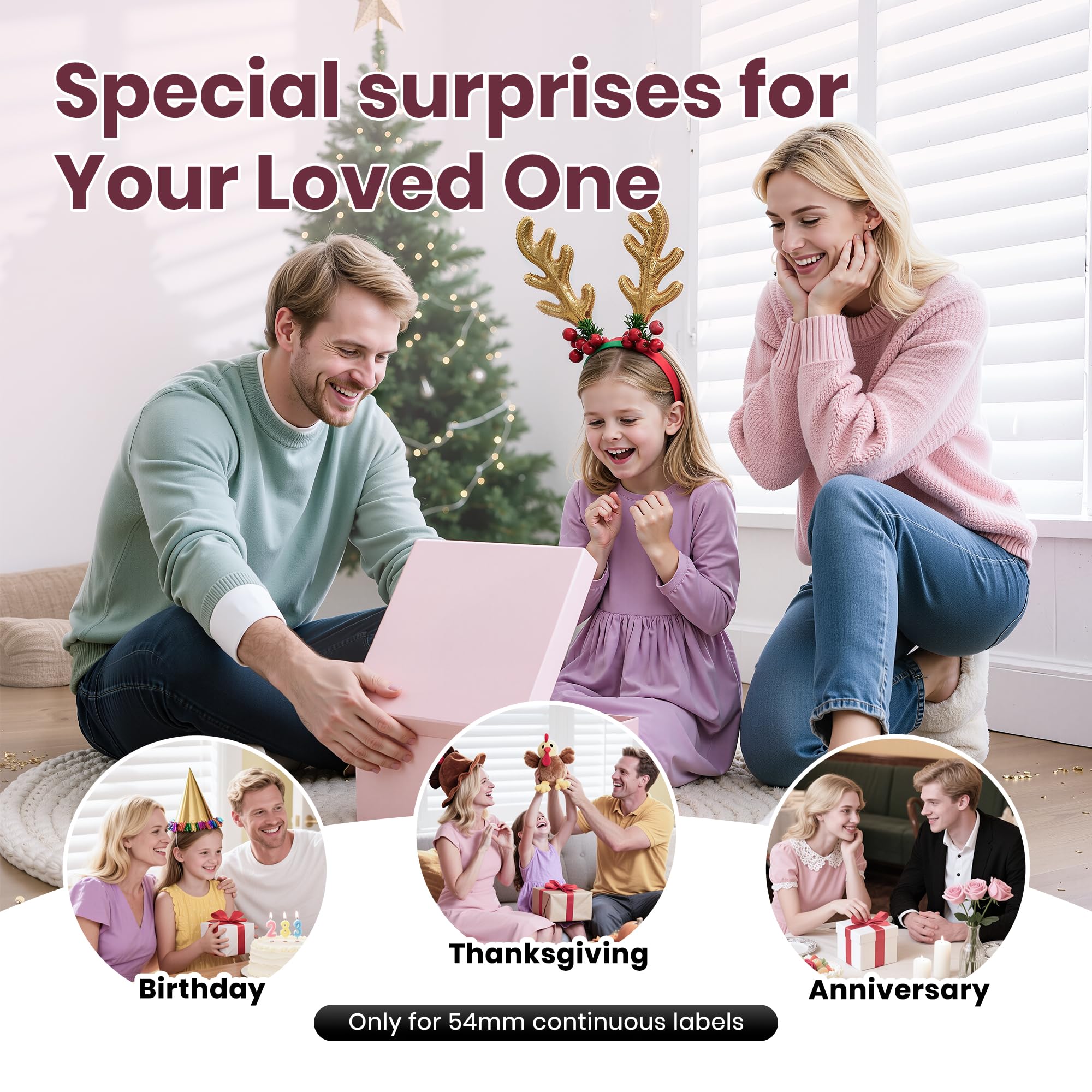 Sticker Printer, PM290C Portable Mini Printer, Inkless Bluetooth Sticker Maker with 3 Rolls Paper, Impresora Portátil for Notes, Journal, DIY, Gift, Print Pod for School/Office/Christmas, Pink