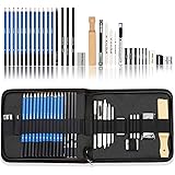 Kalour 33 Pieces Professional Drawing Sketching Pencils set,Portable Zippered Travel Case-Charcoal Pencils, sketch Pencils, C
