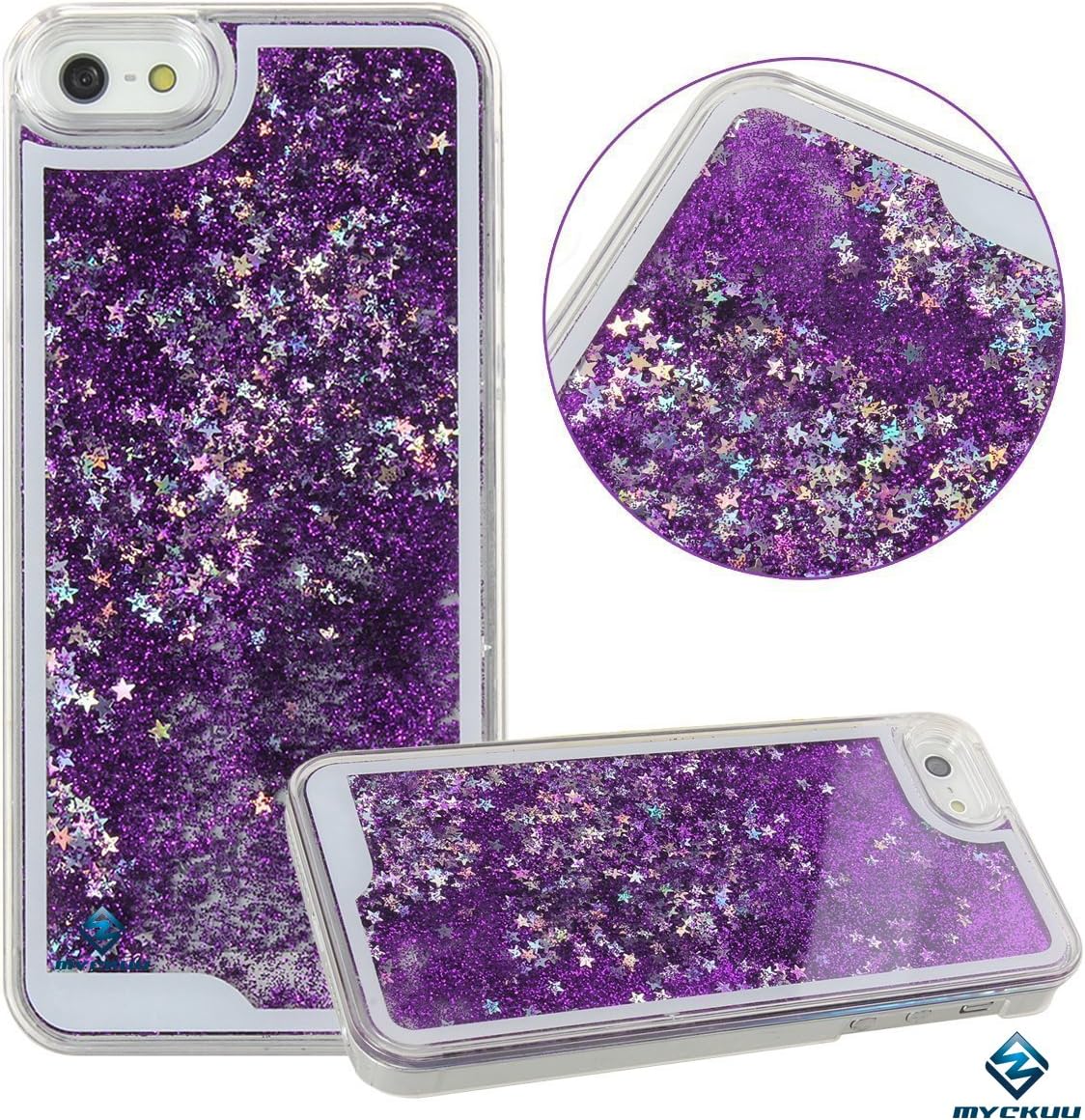 iPhone 6s case,iphone 6 case, myckuu Liquid, Cool Quicksand Moving Stars Bling Glitter Floating Dynamic Flowing Case Liquid Cover for Iphone 6 (purple+gold)