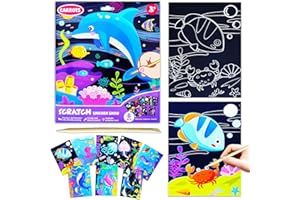 BAOXUE Scratch Art for Kids, Sea Black Rainbow Scratch Paper Set-Arts and Crafts & Supplies, DIY Activity & Party Games, Magic Paper Gifts for Toddlers, Girls, Boys