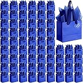 Qilery 50 Pcs St Patricks Paper Gift Bags Bulk with Tissue Paper Small Gift Bags with Handle and Tags for Birthday Wedding Mothers' Day Party Business(Royalblue,4.7 x 2.4 x 3.9'')