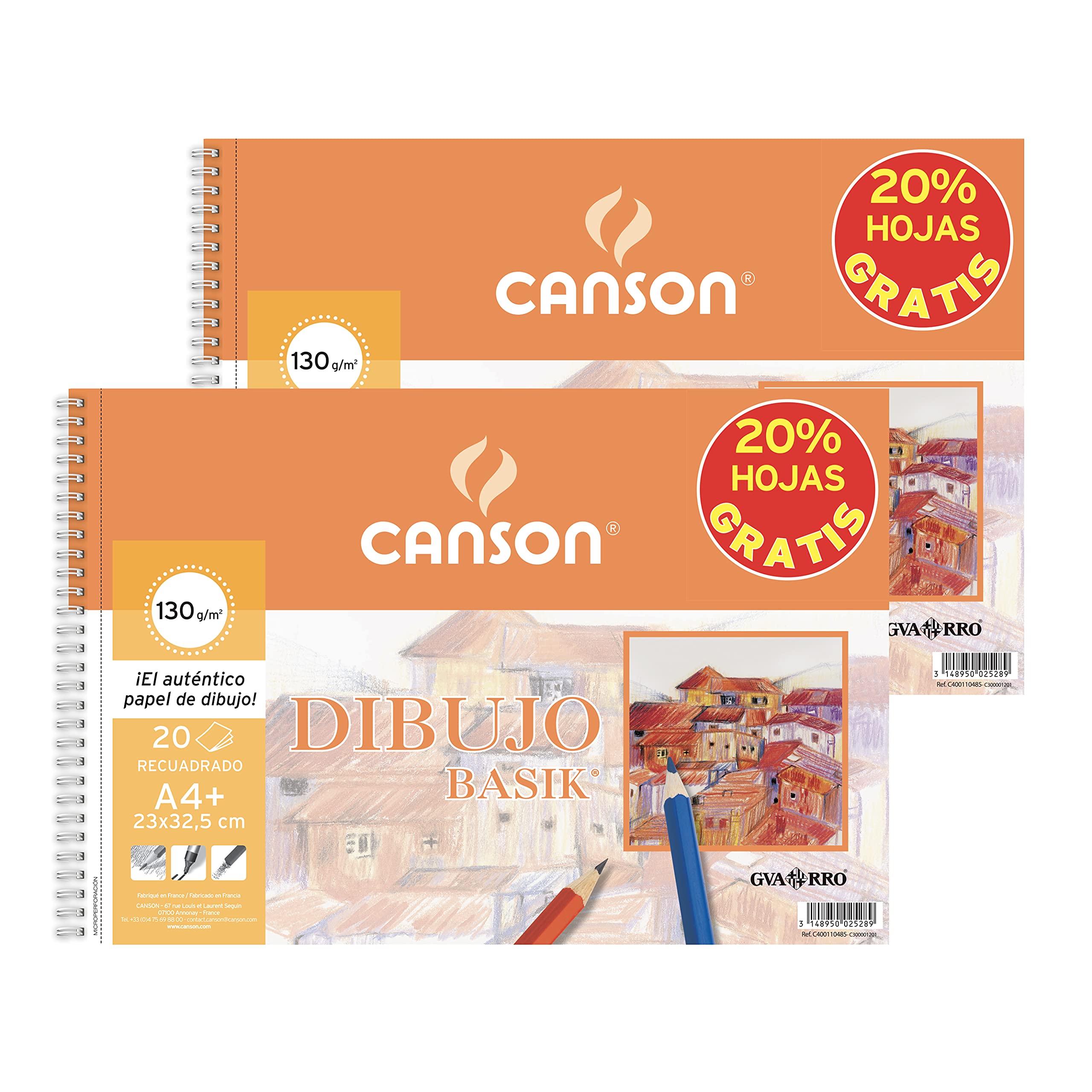 Canson - 2 Spiral Albums Micro-Perforated A4 20 Sheets Basik Box, 130 g