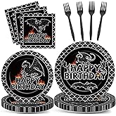 96Pcs Dragon Birthday Party Decorations Black Dragon Party Tableware Dinnerware Disposable Paper Dessert Cake Plates Napkins Forks Bulk Dragon Themed Party Supplies Fantasy Baby Shower Favors 24 Guest