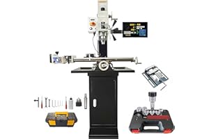 INTSUPERMAI Vertical Milling Drilling Machine7"X27" Mini Mill Drill Machine R8 Spindle Taper Set with Axis X Power Feed and Three - axis Grating Ruler 20-2250rpm Variable Speed 110V