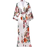 BABEYOND Plus Size Long Kimono Robe Floral Satin Robes Silky Kimono Cover Up Loose Cardigan Top Bachelorette Party Robe
