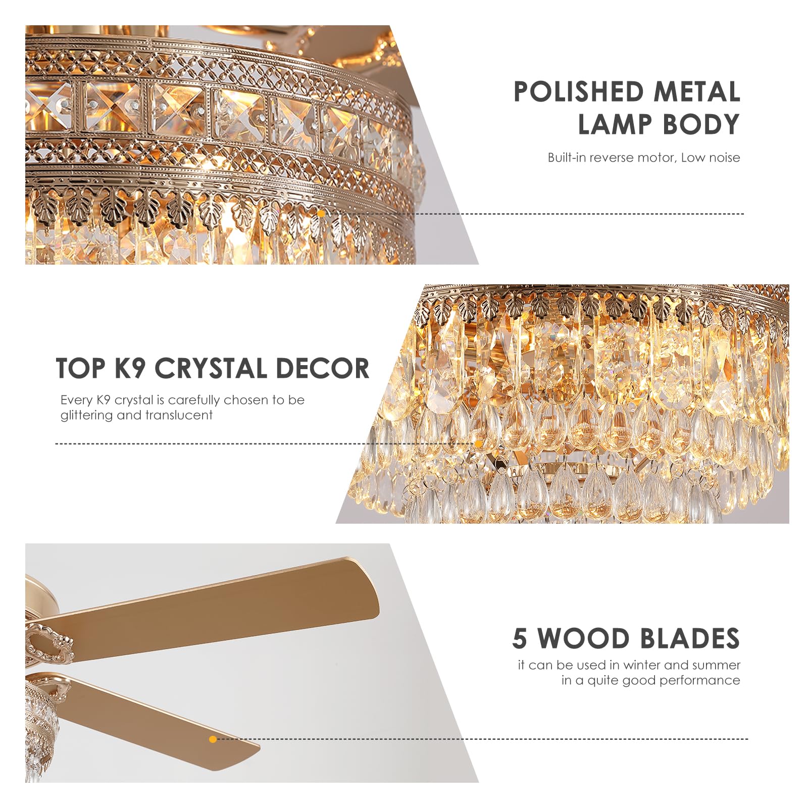 Asyko Crystal Ceiling Fan Fandelier with Lights - 62