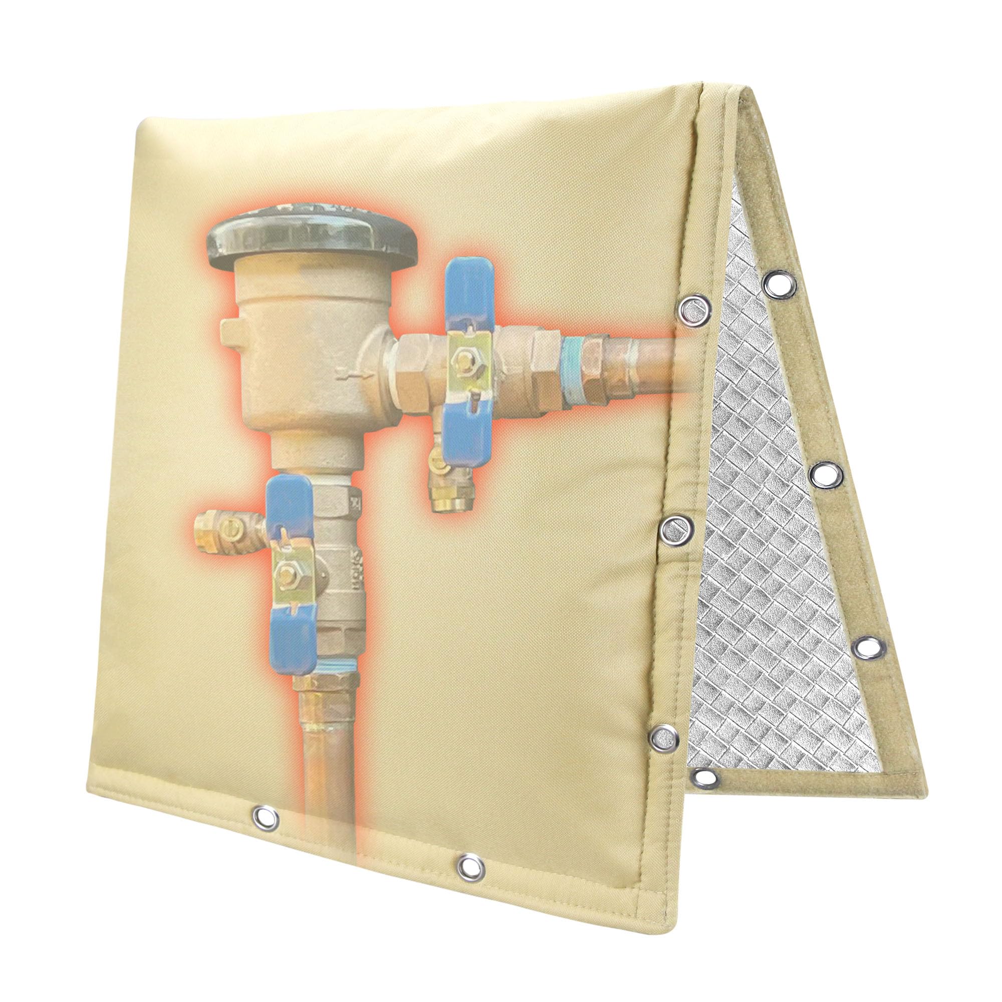 Photo 1 of 2-Way Opening Backflow Preventer Insulation Cover 5°F,Sprinkler Cover for Outside,5 Layers Waterproof 600D Sprinkler Valve Well Pump Cover for Winter Freeze Protection 30" W x 24" H, Khaki
