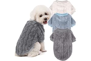 JAMPAYANG Dog Sweater, 3 Pack Dog Sweaters for Small Dogs or Cats, Girl or Boy, Warm Dog Clothes Shirt Coat for Winter Christmas (Light Grey, Light Blue, White, Small)