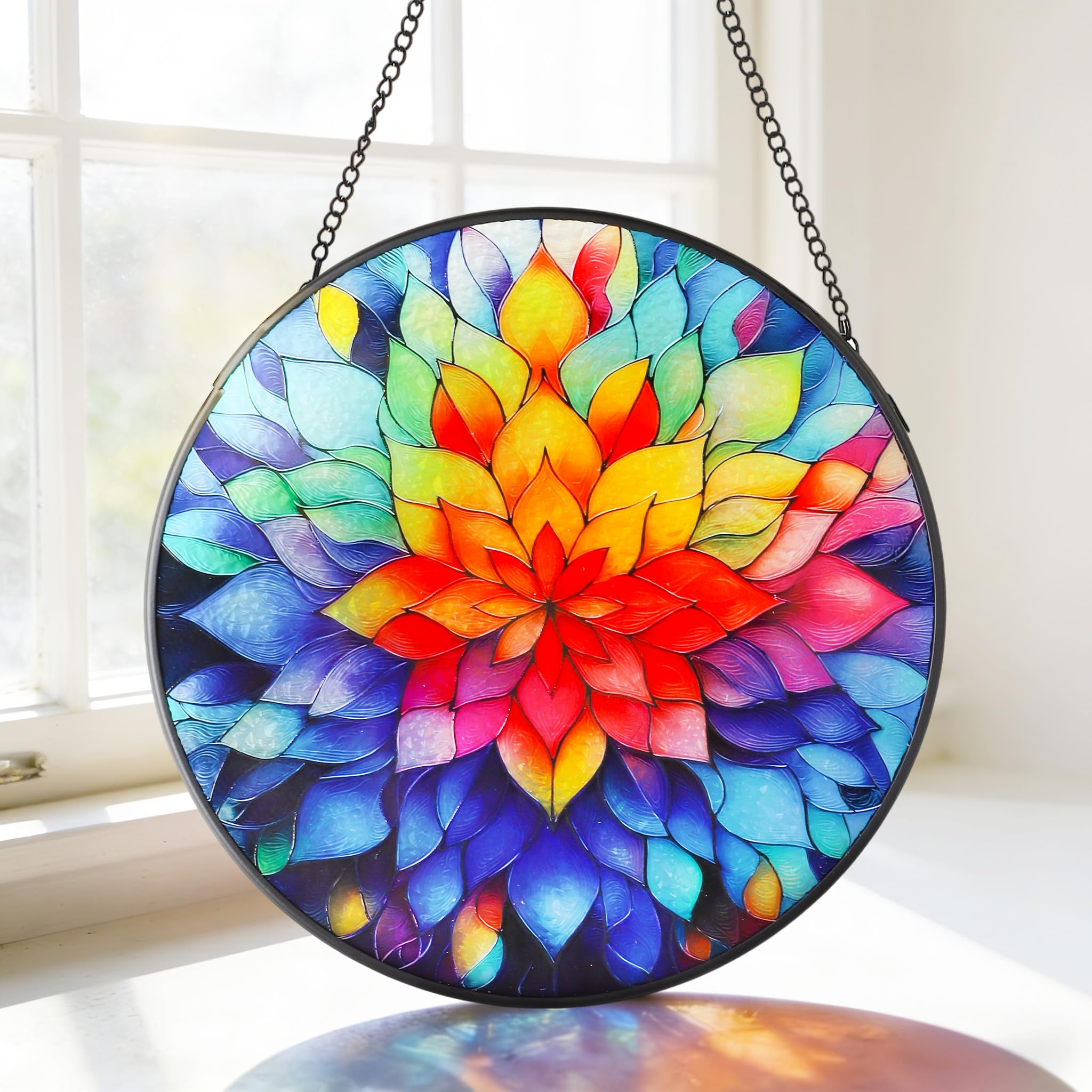 MEIYUDA Stained Glass Window Hanging Suncatcher, Colored Petals Sun Catchers for Windows Double Side Glass Panel Hanging, Craft Decor Birthday Gifts for Women, Men, Mom and Lovers 20x20cm